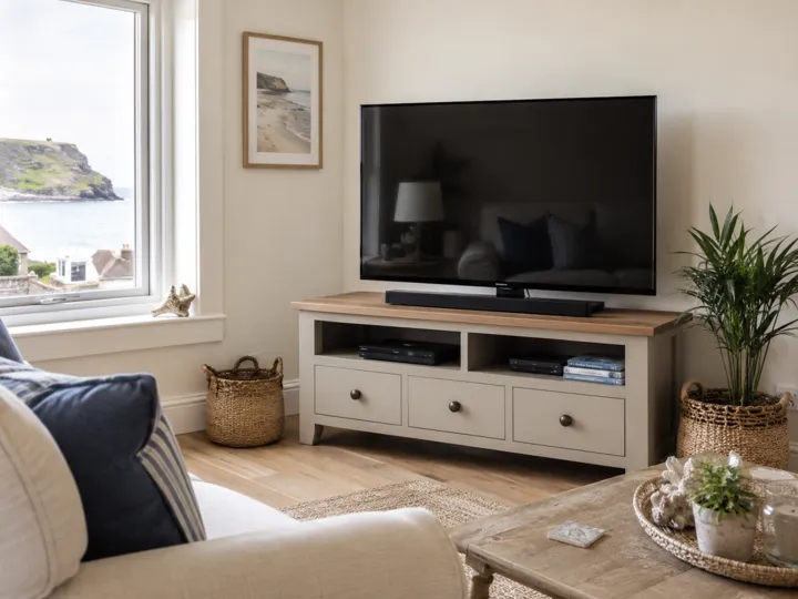 Large TV standing on a media unit